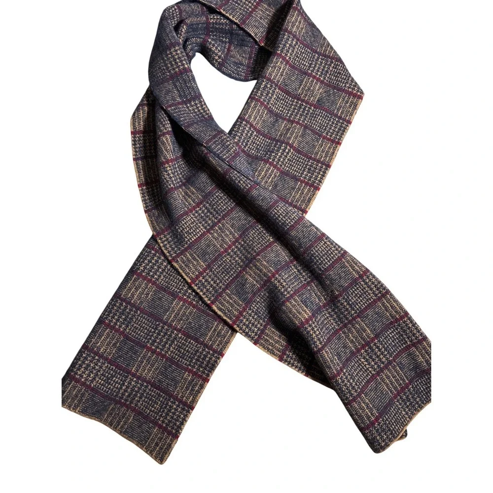 NWT Le Pommier by Olimpia Plaid Scarf Blue‎ Brown Red Wool Blend Made in Italy